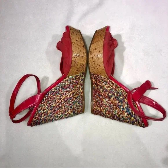 Gianni Bini Pink and Multicolor Braided Peep Toe Wedge - Picture 9 of 14